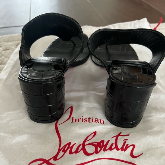 Christian Louboutin EGYPTIC Croc Leather Thong Mule Sandal Block Heel Shoes 36 - Picture 2 of 7